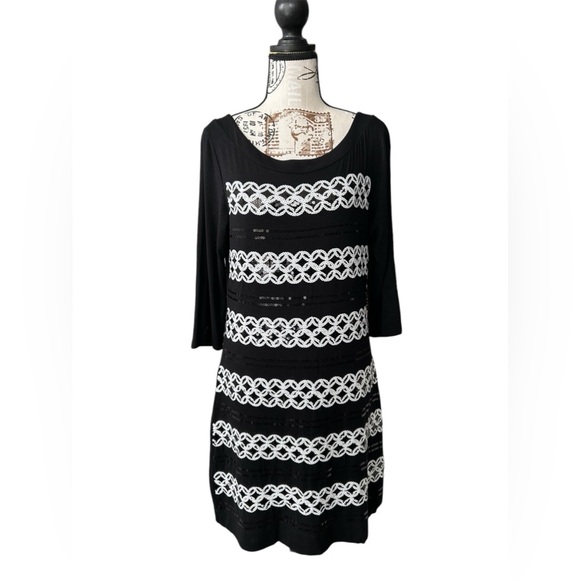 White House Black Market little black and white dress with sequins size medium - Picture 1 of 14